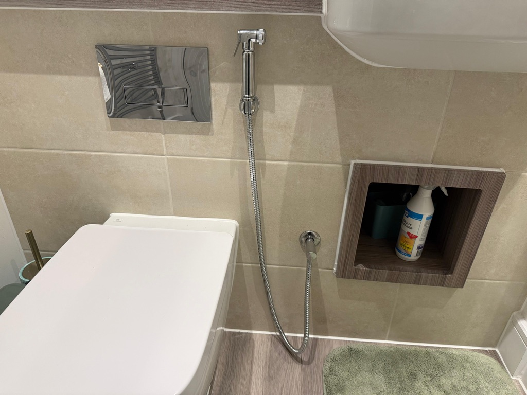 Completed bathroom toilet and handheld spray installation